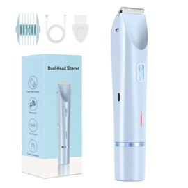 GlowAura Bikini Trimmer for Women, Electric Razor & Shaver with Dual Ceramic Blades, Painless Hair Removal for Face, Body & Intimate Areas (Blue)