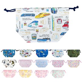 Arcobaleno Kids' Drawstring Bag, Lunch Bag, Lunch Bag, Lunch Box, Boys, Girls, Kindergarten, Kindergarten, Elementary School, Commuting to School, Fashionable, Made in Japan (Various Trains Off White)
