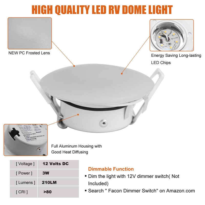 Facon 3 Inch LED RV Puck Light Full Aluminum Recessed