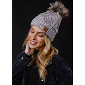 PANACHE APPAREL LIGHT PURPLE CABLE KNIT POM HAT (H-577) **SPECIAL HOLIDAY PRICE*