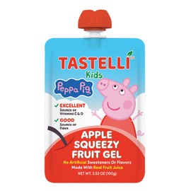 Tastelli Peppa Pig Kids Squeezy Fruit Gel – Apple Flavor – No Artificial Sweeteners or Flavors, Made with Real Fruit Juice, Fiber-Rich Prebiotic Gut Support, Vitamins C & D, Vegan, Gluten-Free - 10 Count