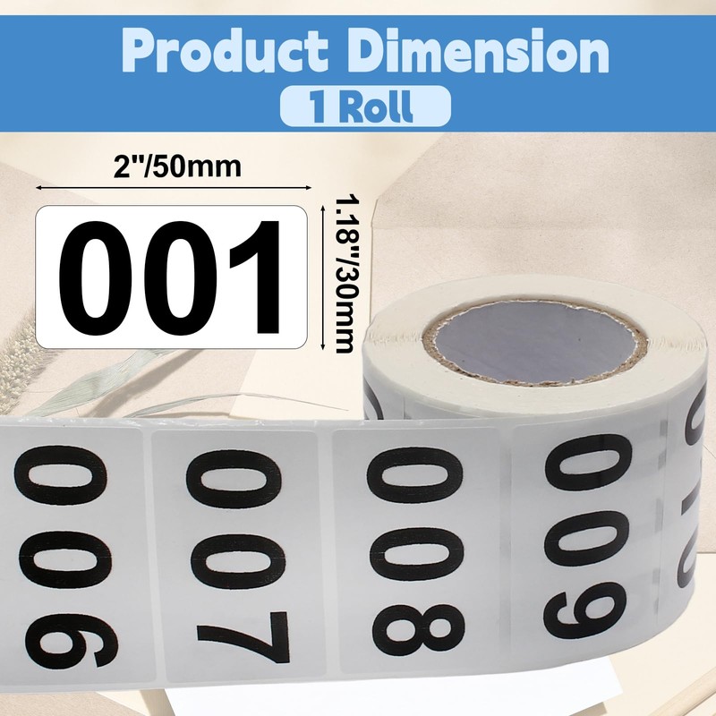 Luomorgo 001-500 Consecutive Number Stickers Roll, 2 x 1.1 Inch