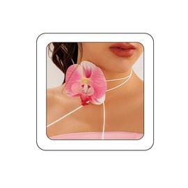Bethynas Boho Orchid Flower Choker Necklace Artificial Phalaenopsis Butterfly Orchid Floral Long Wrap Rope Collar Necklace Hawaiian Beach Party Neck Accessory for Women (Pink)