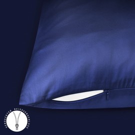 Fittia Set of 2 Satin Cushion Covers, Premium Pillowcase, Hair and Skin Care, Silky with Zip, Navy Blue, 40 x 60 cm