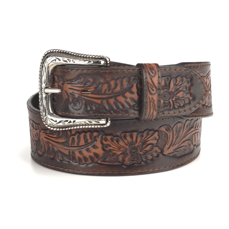 Nocona Men's Embossed Floral Tapered Belt, Brown, Size 34