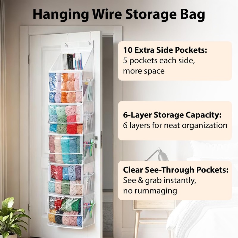 Bounlgsr 6 Large Hanging Yarn Storage Organizer with Double Zippers,10