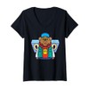 Womens Cute Cartoon Bear Character With Headphones For Kids V-Neck