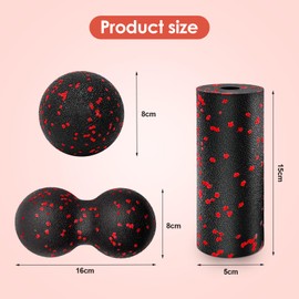 Kisvic Fascia Ball and Small Fascia Roller, Massage Ball Set, Relieve Stress and Relax Tight Muscles, Duoball for Spine, Foot, Neck and Back (Red)