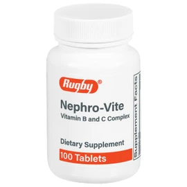 Rugby Nephro-Vite Vitamin B and C Complex Tablets, 100 Count (1-Pack) | Gluten Free Dietary Supplement for Adults with 60 Mg of Vitamin C, and 10 Mg of Vitamin B6