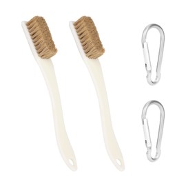 2 Pieces Long Handle Bouldering Cleaning Brushes, 2 Pieces Carabiner Clips, 4 Rows of Boar Bristle Brushes, Climbing Bouldering Accessories Tools, Suitable for Climbing Frames, Rocks, Chalk