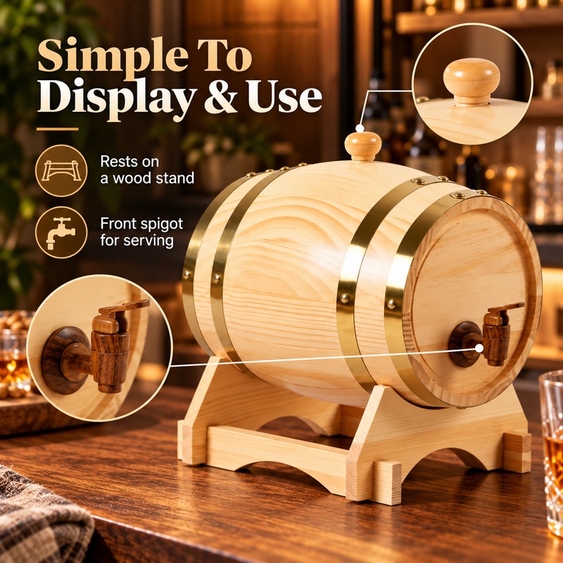 1L Wooden Wine Barrel for Home Bars – Vintage Spigot
