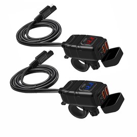 Riloer Motorcycle Dual USB Car Phone Charger with Waterproof Switch QC3.0 Cell Phone Charger Voltmeter Measured Red Voltmeter