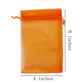 100 Pcs Gift Organza Bags with Drawstring 4x6 inch Orange for Jewelry,Candy Sheer Fabric Clear Mesh Silk Glitter Sachet for Baby Shower,Christmas,Party Favors,Birthday,Wedding Guests,Bridal Shower