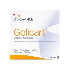 Gelicart Trivance Colágeno Hidrolizado 30 Sobres x 10 g. Suplemento Alimenticio Sin Olor, Sin Sabor, Sin Lactosa, Sin Azúcar, Sin Grasa y 100 Natural 