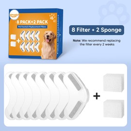 Kittyspout Filters for Dog Drinking Fountain, Pack of 8 Cat Fountain Filters + 2 Sponges, Drinking Fountain Filters for Cat Fountain/Dog Fountain, Replacement Filter Pets Water Fountain