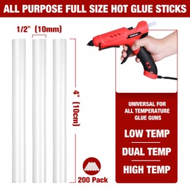 Arrow Full Size Hot Glue Sticks, 200 Pack Clear Glue Gun Sticks, 4" and 1/2' Diameter High Viscosity All-Purpose Glue Stick for DIY Art, Craft General Repairs, Festival Home Decoration | Arrow Fastener