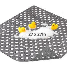 Large Square Shower Mat, Yonala 27 x 27 Inch Non Slip Shower Mats for Inside Shower, Soft TPE Shower Floor Mat with Suction Cups and Drain Holes, Machine Washable Bathroom Shower Mat, Easy to Clean