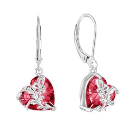 Oskani Dangle Drop Leverback Earrings for Women, 925 Sterling Silver Butterfly Earrings with Haert Birthstone, Valentines, Mothers, Anniversary, Birthday Day Jewelry for Her, Cubic Zirconia
