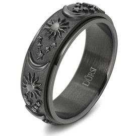 DURSI Sun Moon Star Spinner Fidget Ring for Anxiety for Men Women Stainless Steel Rotating Engagement Wedding Band ( Black, Size 12 )