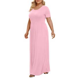 LONGYUAN Plus Size Dresses for Curvy Women Casual Summer Maxi Sundress Loose Comfy Long Dresses Pink, 2XL
