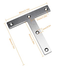 T Shaped Repair Plate, Tiberham 80 x 80 mm Stainless Steel Corner Brackets Angle Braces, Heavy Duty Flat Mending Plate Joining Connector Fixing Bracket Support (Pack of 10)