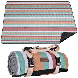 ALLBFENG Waterproof Picnic Blanket 80 * 80 in Portable with Carry Strap for Beach Mat or Family Outdoor Camping Party, Park Blanket for Grass Park, Hiking, Travel, Concerts (Orange&Brown, 80" * 80")