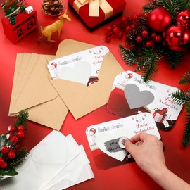 Clabby 12 Christmas Voucher Scratch Card 12 Kraft Paper Envelopes 12 Scratch Stickers Winning Scratch Card Heart Shaped Scratch Card Christmas Birthday Party Accessories Holiday Activities