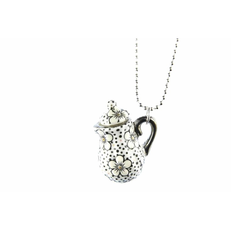 Miniblings Kaffeekanne Teekanne Kette Tee Kaffee 80cm Kanne Porzellan Punkte