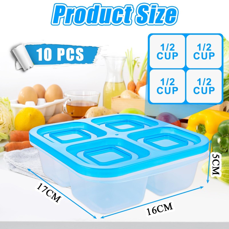 DAJAVE 10 Pcs Snack Boxes, Lunchables Container 4 Compartments Snack