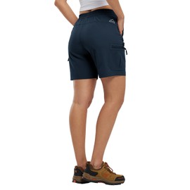 BASUDAM Women's Athletic Shorts Quick Dry Cargo Lightweight Zipper Pockets Summer Outdoor Hiking Running Navy M