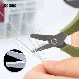 Booms Fishing Scissors for Braided line: Fishing Line Cutter with Zinger Retractor Saltwater and Freshwater - Micro Serrated Shears Multi-Function, S01 3.9" Green