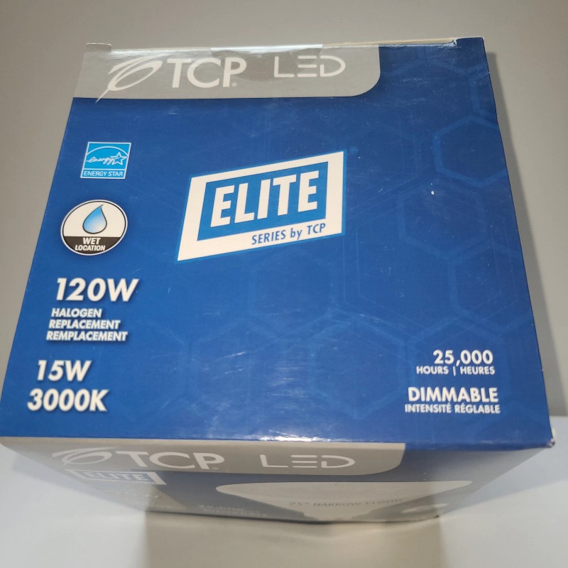 TCP LED, 15W, 120W Replacement, Dimmable 3000K 25° Narrow Flood