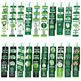 60 Pieces Mental Health Awareness Bookmarks Bulk Green Ribbon Inspirational Quotes Bookmarks for Students Teachers School Mental Health Awareness Theme Favor