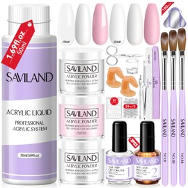 Saviland Acrylic Nail Set for Beginners - 3 Colours Acrylic Powder and Acrylic Liquid Starter Set, Acrylic Brush & Acrylic Powder for Nails Set, DIY Nail Extension Acrylic Nails Starter Set, Acrylic