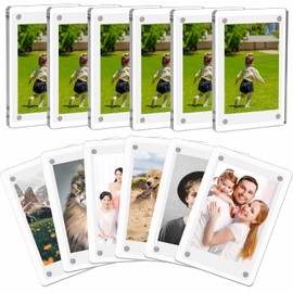 SOYANGNEK Acrylic Fridge Magnetic Frame, 12 Pieces, 2.4 x 3.5 inches (60 x 90 mm), Magnet, Transparent, Clear, Portrait and Horizontal, Double Sided, No Picture Frame, Children's Photos, Family