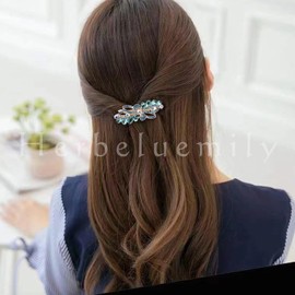 Herbeluemily Barrette, Bijou Stone, Metal Fittings, Hair Clip, Stylish, Adult, Elegant, Bouquet, Blue