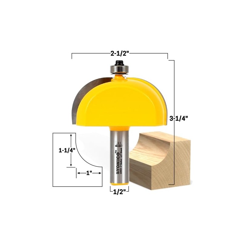 Yonico Cove Router Bits Edge Forming 1-Inch Radius 1/2-Inch Shank