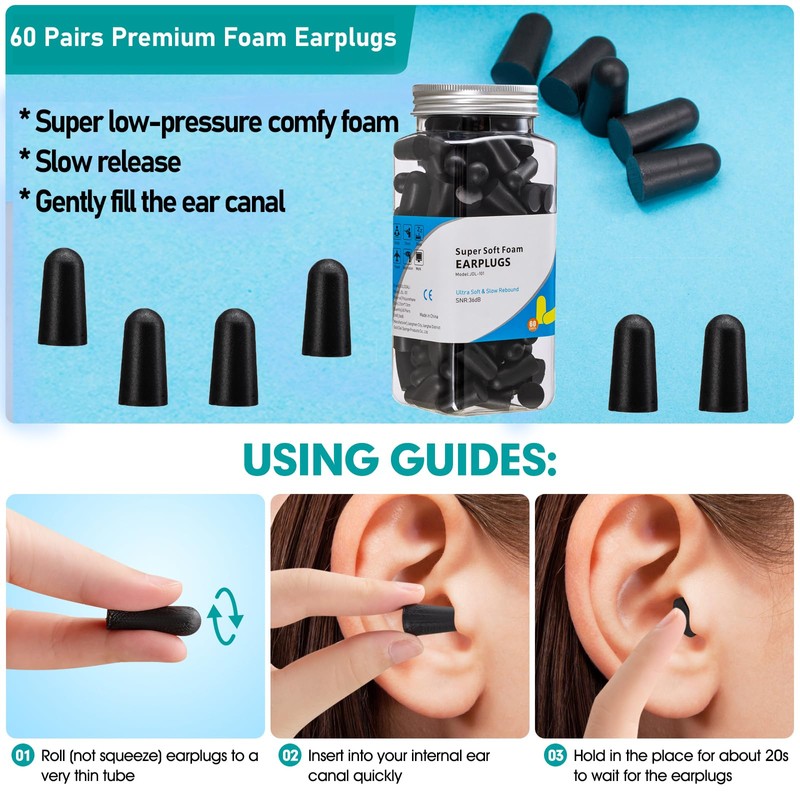 60 Pairs Ear Plugs for Sleeping Noise Cancelling Earplugs Ultra