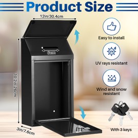 Yaocom Metal Donation Box Collection Safe Suggestion Box with Slot and Lock Waterproof Wall Mounted Mailbox Money Container Lock Key for Home Outdoor Door, 10.2 x 5.7 x 3 Inch(Black)