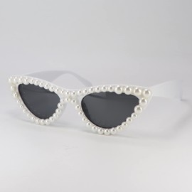 FUPRECIOUS Pearl Cat Eye Sunglasses Womens Cute Fashion Trendy Eyewear ((2 Pack) white)