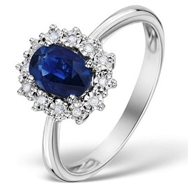 Womens Sterling Silver Blue Synthetic Sapphire & White Cubic Zirconia (CZ) Oval Cluster Engagement Ring - PETITE Replica Kate Middleton/Princess Diana Ring/The Royal Ring - Size L