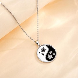 DAYLINLOVE Yin Yang Necklace 925 Sterling Silver Tai Chi Pendant Yin Yang Jewellery Gifts for Women Men, Sterling Silver, No Gemstone