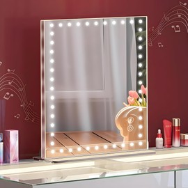 VANITII Makeup Mirror with 48pcs LED Lights 12"x9" Hollywood Vanity Mirror with 3 Color Modes and Dimmable Smart Touch Light Up Mirror with 10X Magnification for Tabletop Dormitory