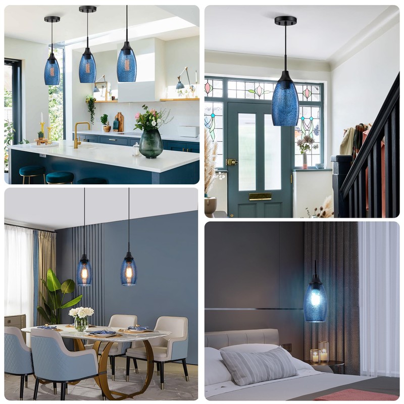 Viinew Mini Glass Pendant Light 1-Pack Handblown Clear Dark Blue