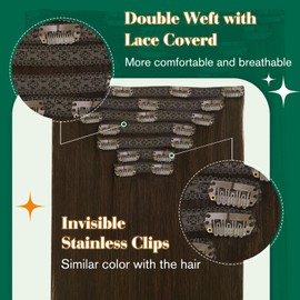 Easyouth Hair Extensions Clip in Real Hair Darkest Brown Clip in Human Hair Extensions Remy Brown Clip in Hair Extensions Double Weft 20 Inch 120g 7Pcs