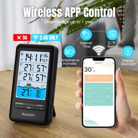 Raddy PT-3 Wi-Fi Pool Thermometer Floating Easy Read with 2 Additional Remote Sensors, APP Remote Monitor, Large Digital Display, Rechargeable, Wireless Hygrometer Thermometer for Indoor Outdoor