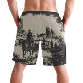 visesunny Mens Swim Trunks Quick Dry Swim Shorts with Mesh Lining Cowboy Native American Western Scene Swimwear Bathing Suits