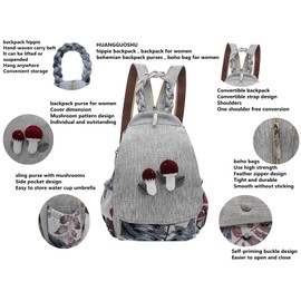 HUANGGUOSHU Boho Backpack Purse for Women Girl's Adjustable Strap Sling Bag Embroidered Woven Canvas with Woven Cotton Perfect Small Sling Bag Mushrooms