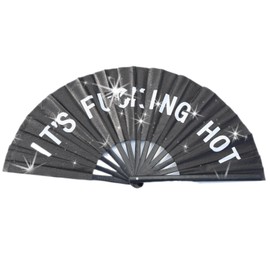 HapToyPet Large Folding Bamboo Rave Fan | 13"(33cm) Folded, 25.2" (64cm) Unfolded | Cool Classic Style | Durable PVC/Bamboo | Festivals, Parties, Concerts, Cosplay