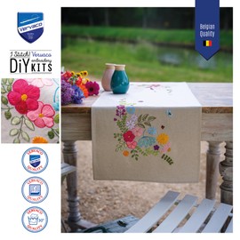 Vervaco Embroidery Kit Table Runner Embroidery Set Adults Pre-Printed Happy Spring Embroidery Runner for DIY Embroidery Blanket Embroidery Kit Flat Stitch Approx. 35 x 95 cm Creative Gift